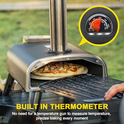 Outdoor Pizza Oven aidpiza 12" Wood Pellet Pizza Ovens With Rotatable Round Pizza Stone Portable Wood Fired with Built-in Thermometer Pizza Stove for Outside Backyard Camping Picnics
