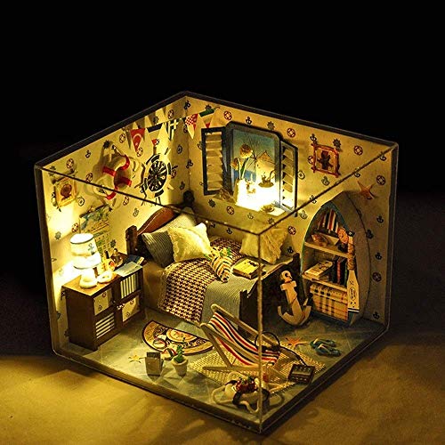 3D-Puzzles DIY Zusammenbau Hawaii Villa Haus Holzhäuser Puppenhaus Miniatur Mit Möbeln Led Leuchten Kreatives… – Bild 3