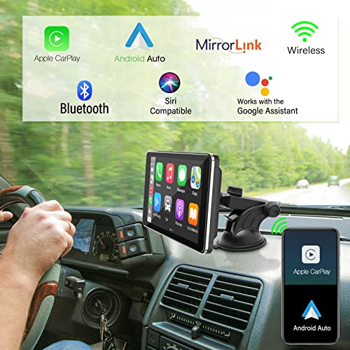 2023 Newest Carpuride Wireless Portable Apple Carplay & Android Auto 7 Inch Touchscreen Car Radio Receiver With Mirror, Bluetooth, Google, Siri, Fm, Gps Navigation（Dashboard Or Windshield Mounted） #TOP1