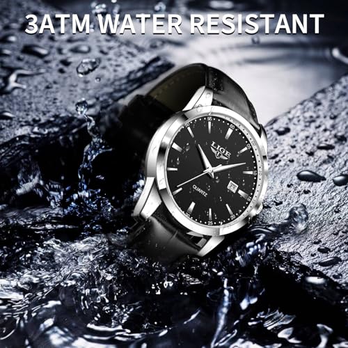 Image of LIGE Fashion Mans Wristwatch Date Luminous Dress Watch for Man Stylish Waterproof Quartz Wrist Watch Stylish Leather Watches for Men