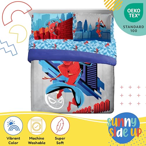 Sunny Side Up Kids Comforter Set Includes Sheets and Pillow Covers - Soft and Cozy Bed Set for Stylish Room Decor, Gray - Spiderman, 7 Piece Full Bedding