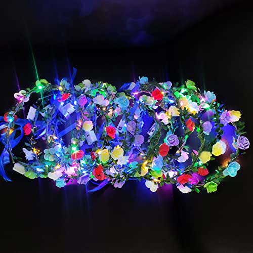 10 Pack Led Flower Headband Crown, Halloween Glow In The Dark Party Supplies Wreath Headdress For Kids Girls Women Hair Accessories, Led Light Up Party Favors Dress Up Wedding Birthday Christmas #TOP17