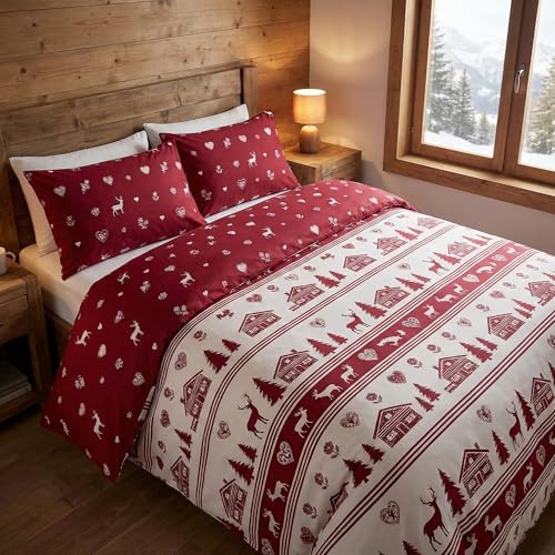 Tex family - Housse de couette - Design « Valgardena » tyrolien Motifs montagne - Pour lit 1 place 155 x 200 cm