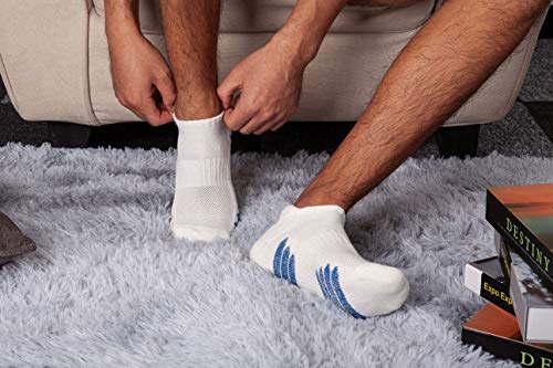 u&i socks Men's Performance Cushion Cotton Low Cut Ankle Athletic Socks with Tab, White (6-Pack)2