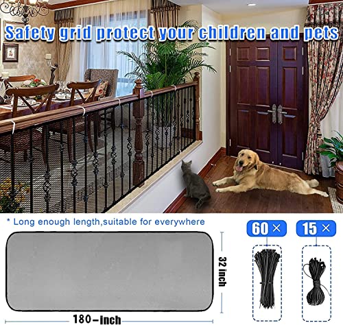 JIFTOK Baby Gate for Stairs, Banister Guard for Kids, Pets, Toys, 15ft L x 2.66 ft H, Mesh Netting Safety Net for Balcony Rail Stair, Stairway Net Baby Safety Products for Indoor & Outdoor (Black) - Image 3