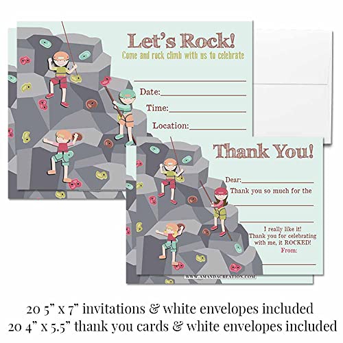 Fiesta de cumpleaños de escalada de roca con 20 invitaciones y calcomanías variadas 3