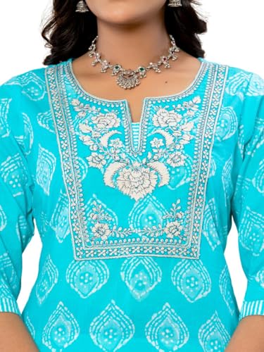 Image of Amayra Women's Cotton Embroidered Straight Kurta with Palazzo Pant and Dupatta Set