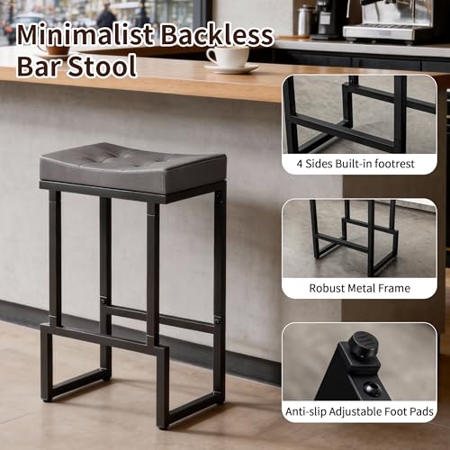 Image of FIRAVOE Bar Stools Set of 4, 28 inch Faux Leather Backless Bar Height Stools