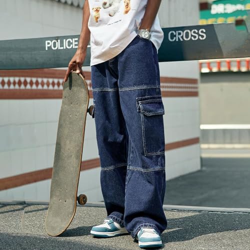 Y2K Denim Cargo Pants Vinatge Baggy Stitch Parachute Jeans Wide Leg Streetwear Gothic Men's Jeans3