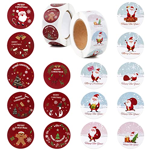 1000 Stück (16 Muster) 2,5cm Weihnachtsaufkleber selbstklebend Weihnachtssticker Weihnachten Sticker Aufkleber Geschenkaufkleber für Weihnachten Geschenk Cover