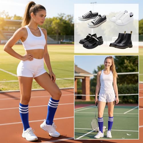 Image of American Trends Womens Athletic Knee High Socks Outdoor Sport Thigh High Stockings Casual Stripes Tube Socks