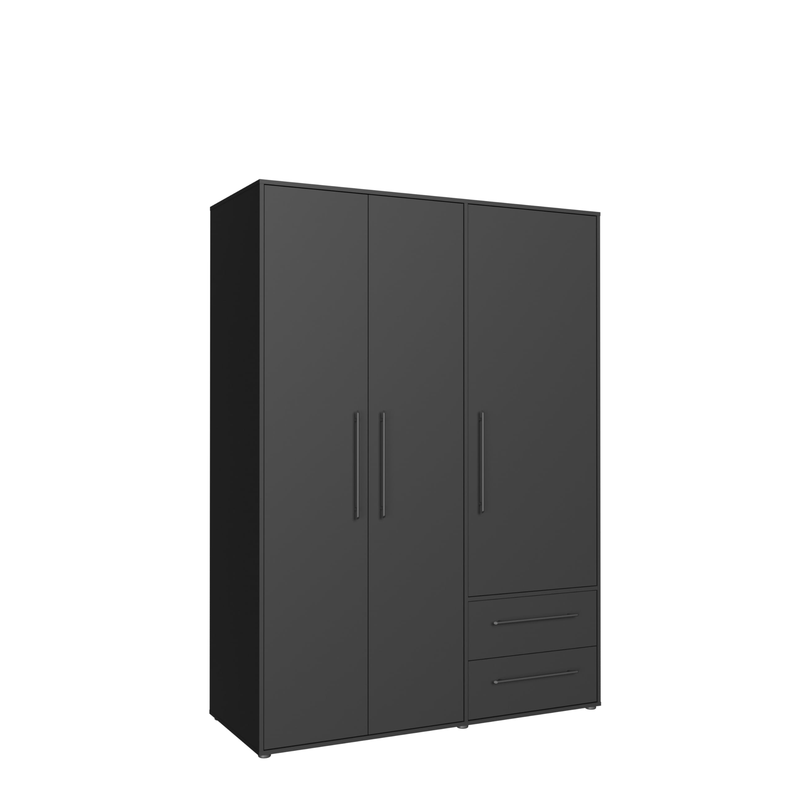 AVANTI TRENDSTORE - FATHIE - Armadio con 3 ante battente e 2 cassetti in legno laminato nel colore nero opaco. Dimensioni LAP ca. 145x200x59 cm.