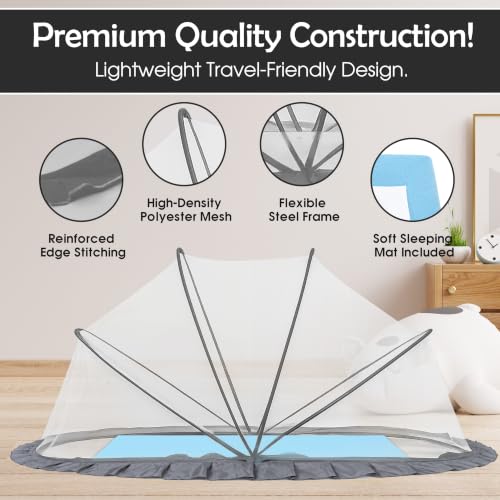 Image of RAMVIK Baby Mosquito Net, Mosquito Net for Baby 0-12 Months, Foldable Portable Mosquito Net for Baby with Breathable Mesh, 360 Protection, Bottomless Design,135 x 65 x 65 cm (Grey)