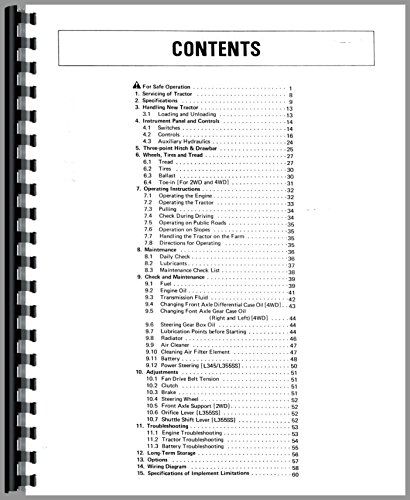 Operators Manual Kubota L355SS L305 L305DT L345D L345 Diesel 4WD Tractor      Plastic Comb – January 1, 2014