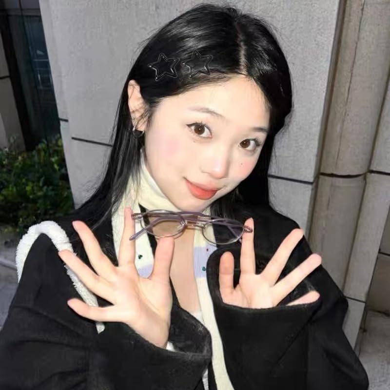 Miniatura 6 de Pinzas para el cabello pequeñas negras a presión con estrella Y2K, accesorios para mujeres y niñas, de metal, antideslizantes, pasadores para el