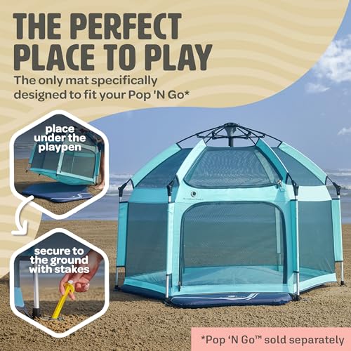 POP 'N GO Premium Outdoor Baby Playpen with Self-Inflating Playmat (Anchor Grey) and Picnic Blanket (Whimsical Waves)