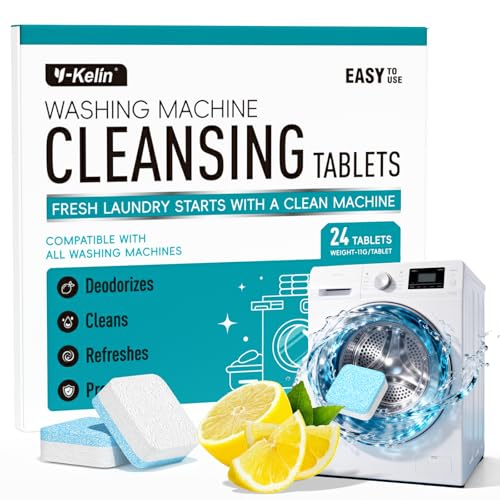 Detergente limpiador y desincrustante para lavadoras, 24 tabletas - Limpieza profunda para lavadoras de carga frontal y superior, seguro para fosas sépticas, elimina olores y limpia el tambor y la jun