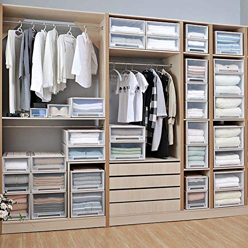Homieco Caisson Empilable Coffre en Plastique Transparent Unit¨¦ De Tiroir Organisateur penderie Bo?tes De Rangement, Moyen/Blanc