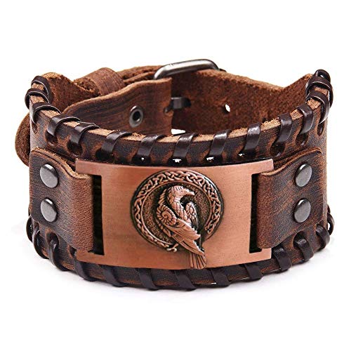 Image of GelConnie Viking Bracelet Punk Leather Cuff Bracelet Gothic Leather Wristband Bracelet with Nordic Amulet Scandinavian Talisman Celtic Pagan Jewelry
