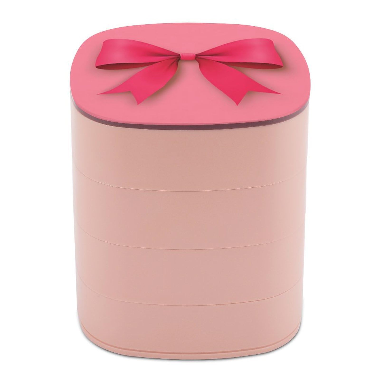 Jubonexis Pink Ribbon Bow Flat Style Jewelry Boxes for Women, Earring Holder Organizer Rotating Jewelry Organizer for Necklaces Bracelets Ring