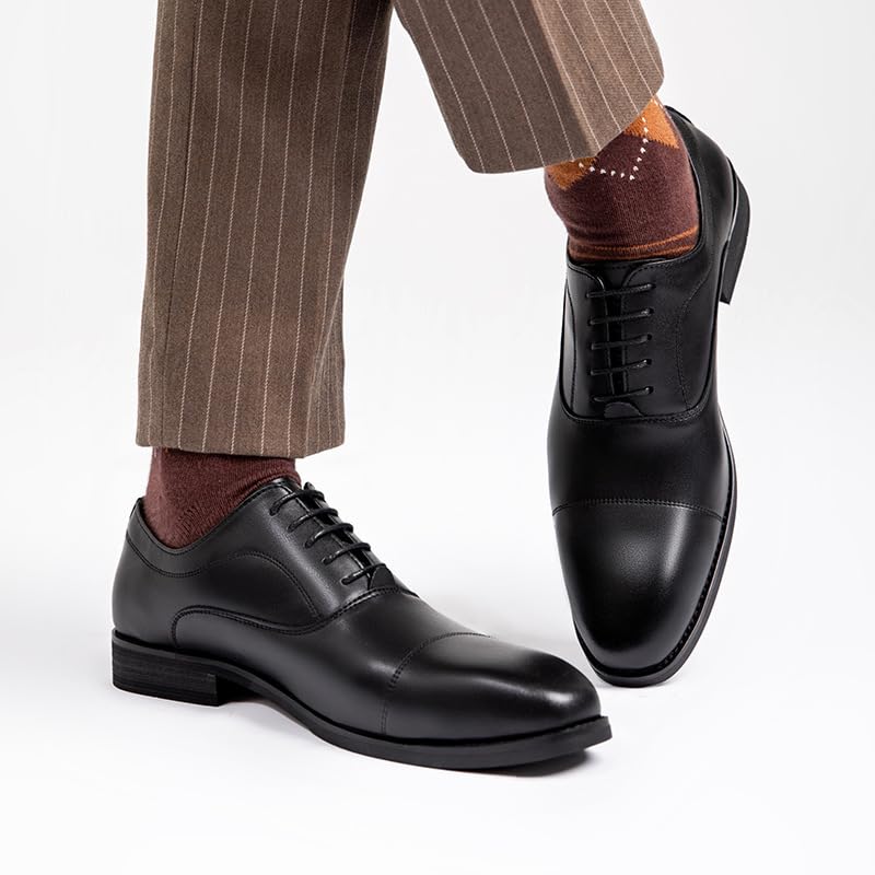 Formal Dress Shoes for Men Lace Up Square Toe Genuine Leather Cap Toe Oxford Shoes Non Slip Block Heel Rubber Sole Slip Resistant Anti-Slip Business3