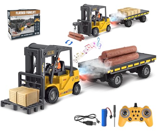 Tcvents RC Forklift Toy with Trailer, Kids Construction Toys Set