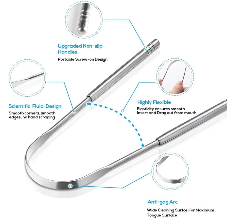 Tongue Scraper Cleaner Portable Stainless Steel Tongue Scrapers Brushes for Removing