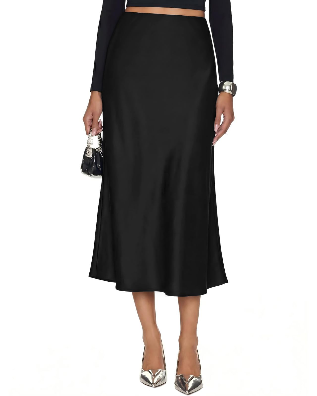 Womens Silk Satin Midi Skirt Elastic High Waisted A-Line Cheetah Print Leopard Long Skirts for Women Trendy