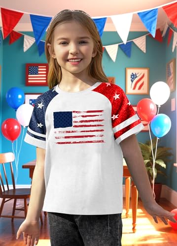 Image of Girls 4th of July Shirt Kids USA Shirts American Flag Tshirt Girls Boys Patriotic T Shirt Independence Day Tee Tops