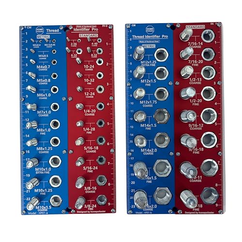The Original HOME Poliaster 2-in-1 Thread Checker,Bolt and Nut Identifier Gauge,Nut and Bolt Thread Checker,40 Size Hardened Steel (2 Pcs Blue)