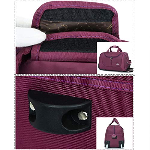 Wheeled Travel Tote Bag with Wheels, Solid Color Rolling Duffle Bag Weekender Bags for Women, Waterproof Trolley Bags Carry-On Luggage for Overnight Business Travel (Color : Purple, Size : Large)4