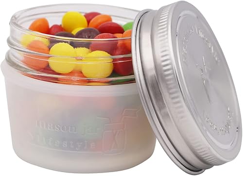 Miniatura 4 de Mason Jar Lifestyle - Fundas de silicona de 4 onzas para proteger bolas pequeñas, Kerr, tarros acolchados para conservas (escarcha, paquete de 2)