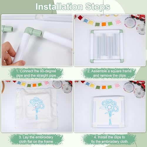 Image of Square Embroidery Cross Stitch Frame Hoops, 8'' + 11'' + 17'' Cross Stitch Scroll Frames, Rectangular Embroidery Snap Frames DIY Sewing Tool for Quilting, Needlepoint, Silk-Painting (Green)