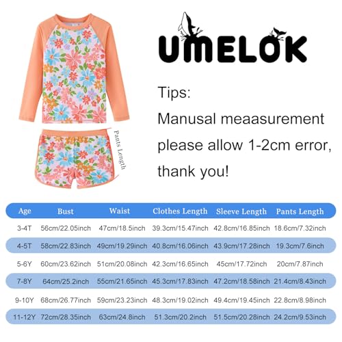 Image of UMELOK Girl Rash Guard Swimsuit 2-Pieces Long Sleeve Bathing Suit 4-12Years | Kids Swimwear Sets,UPF 50+ Sun Protection,Soft And Comfortable Fabric,Swimming Pool,Beach