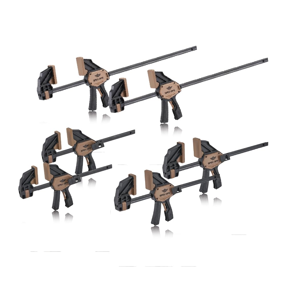 Spec Ops Tools Bar Clamps for Woodworking, Medium and Large One-Handed Trigger Clamp and Spreader Set, Heavy Duty, Mixed Pack of 6