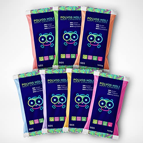 Polvos Holi - 14 Bolsas de 100 Gramos - Polvos Holi 100% naturales y biodegradables - Polvos Holi Gulal - Polvos de Colores de máxima calidad al mejor precio