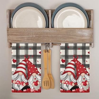 Geschirrtücher Rotes Herz Zwerg Handtücher Küchentücher Saugfähige Küchenhandtücher Waschbar Trockentücher Küche Wiederverwendbar Kitchen Towels Geschirrhandtücher 4 Stück (40x60 cm)