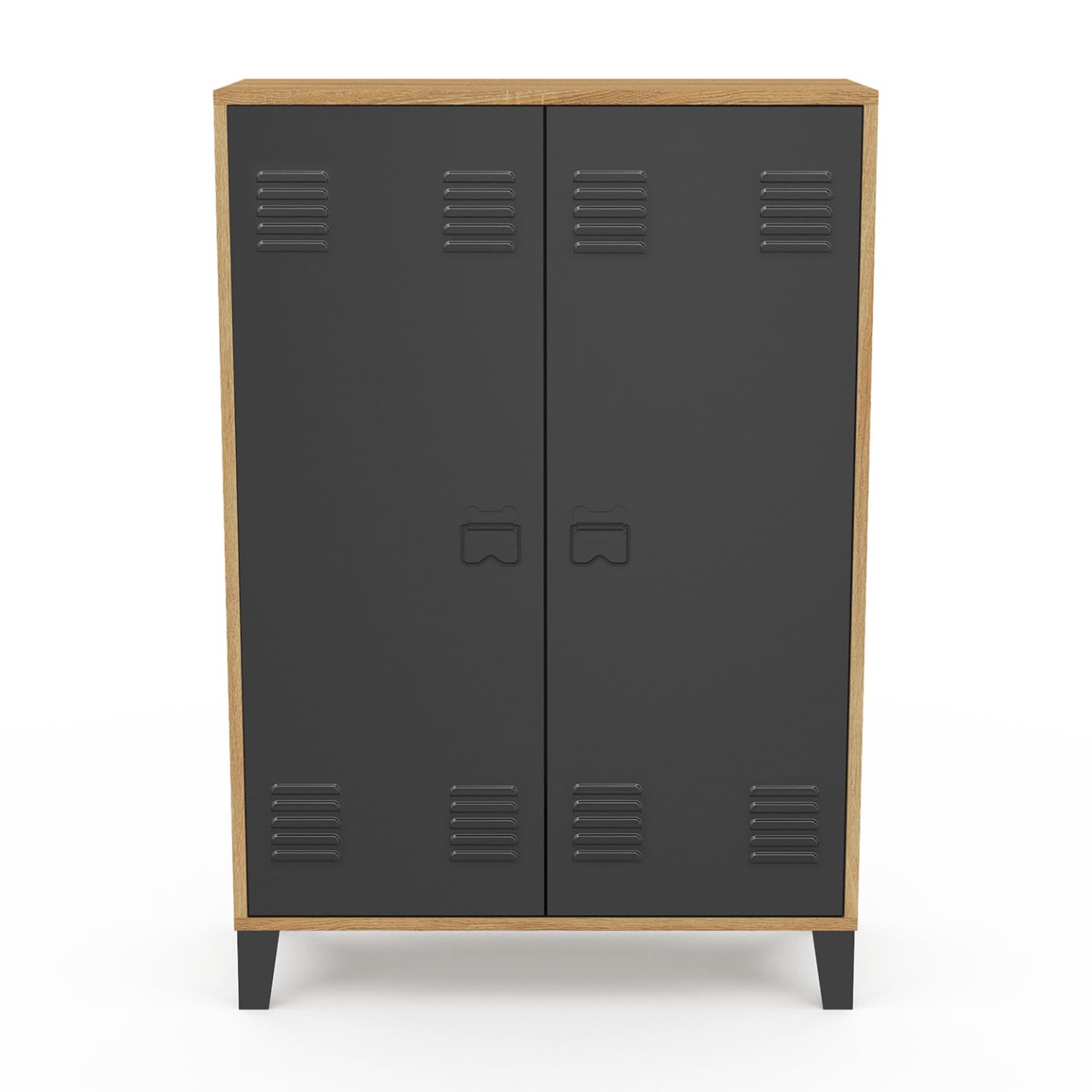 IDMarket - Armoire Basse Ester 2 Portes métal Noir et Contour Bois Design Industriel