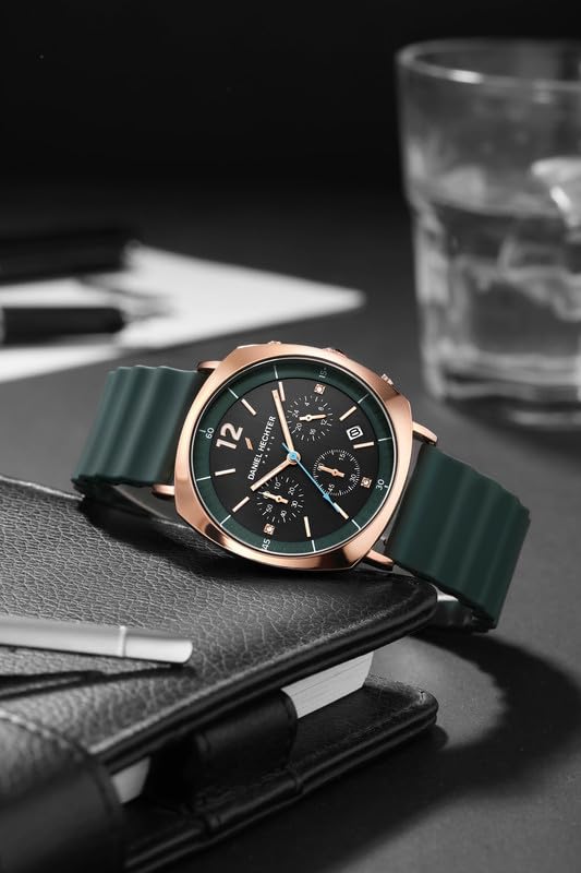 Image of Daniel Hechter Paris Cluny Collection Multifunction Watch for Men with Round Dial, Date Display Function, Quartz Movement and Wavy Pattern Silicon Strap - DHM1019