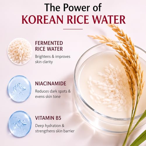 Image of Korean Rice Water Facial Kit | 10-Step Facial Kit with 11 Sachets for 2 time Uses | Fermented Rice Water, Niacinamide, Sea Algae & Vitamin B5 | Instant Glow, Brightening, De-Tan & Deep Hydration | Dermatologically Tested | For All Skin Types