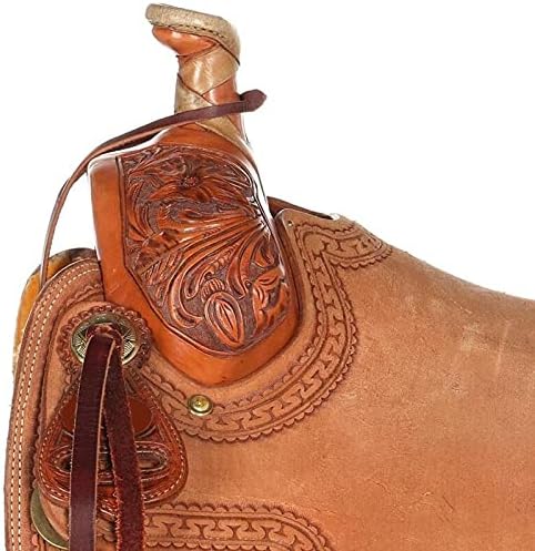 Western Horse Saddle Wade Tree A Fork Ranch Roping Work Handmade Tooled Carved Premium Leather Equestrian Trail Horse Saddle for Horse Riding Size: 10-18 inches Seat, OS85