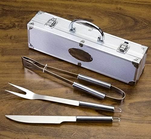Kit Churrasco 3 Peças Com Maleta De Alumínio Presente Jogo Para Churrasco, Inclui Faca, Forquilha e