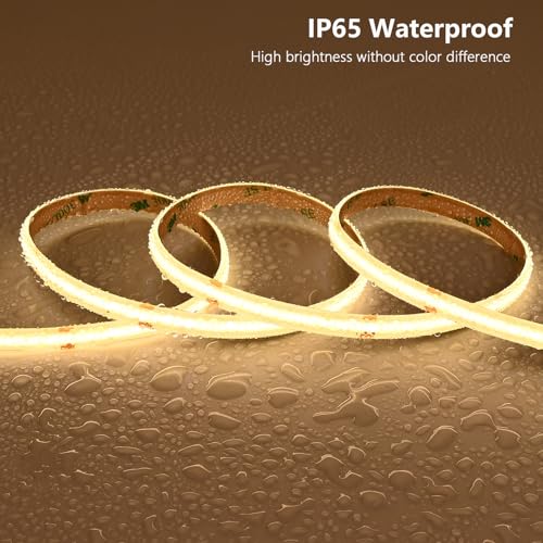 Image of BENLUN 48V Outdoor COB LED Strip Lights Waterproof 65.6ft CRI 92 Kit | 3000K Warm White Outside LED Tape Light Cuttable 160W with Power Supply for Bedroom Living Room Ceiling House Garden