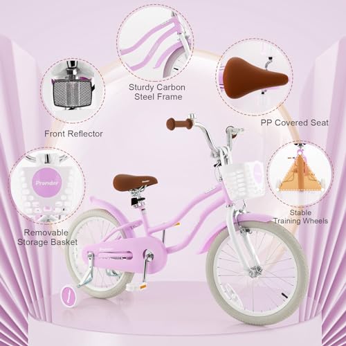 Image of BABY JOY Kids Bike, 12 14 16 18 20 Inch Boys Girls Bike w /Removable Basket | Kids Bicycle with Adjustable Seat & Handlebar, Handbrake & Coaster Brake, Training Wheels or Kickstand (Multi-Color Choices)