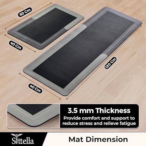 Image of SITTELLA Rubber Kitchen Mats Set of 2, Anti-Skid Kitchen Mats, Water Absorbent Rug, Carpets, Floor Mat for Home and Kitchen (120x40cm & 40x60cm) Grey, Rectangular
