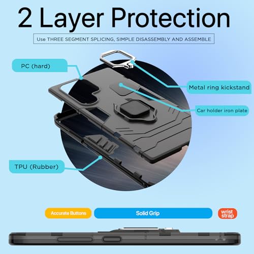 Image of Pikkme Samsung Galaxy S24 Ultra 5G Back Cover | D5 Tough Armor Bumper | 360 Protection Case | Ring Holder Stand Case for Samsung Galaxy S24 Ultra 5G (Black)