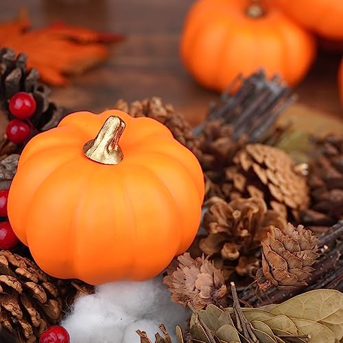 Image of Artmag Artificial Pumpkins Bulk 12Pcs Assorted Sizes Harvest Lifelike Pumpkin Fake Foam Pumpkin for Fall Autumn Halloween Home Party Thanksgiving Party Holiday Decor Orange