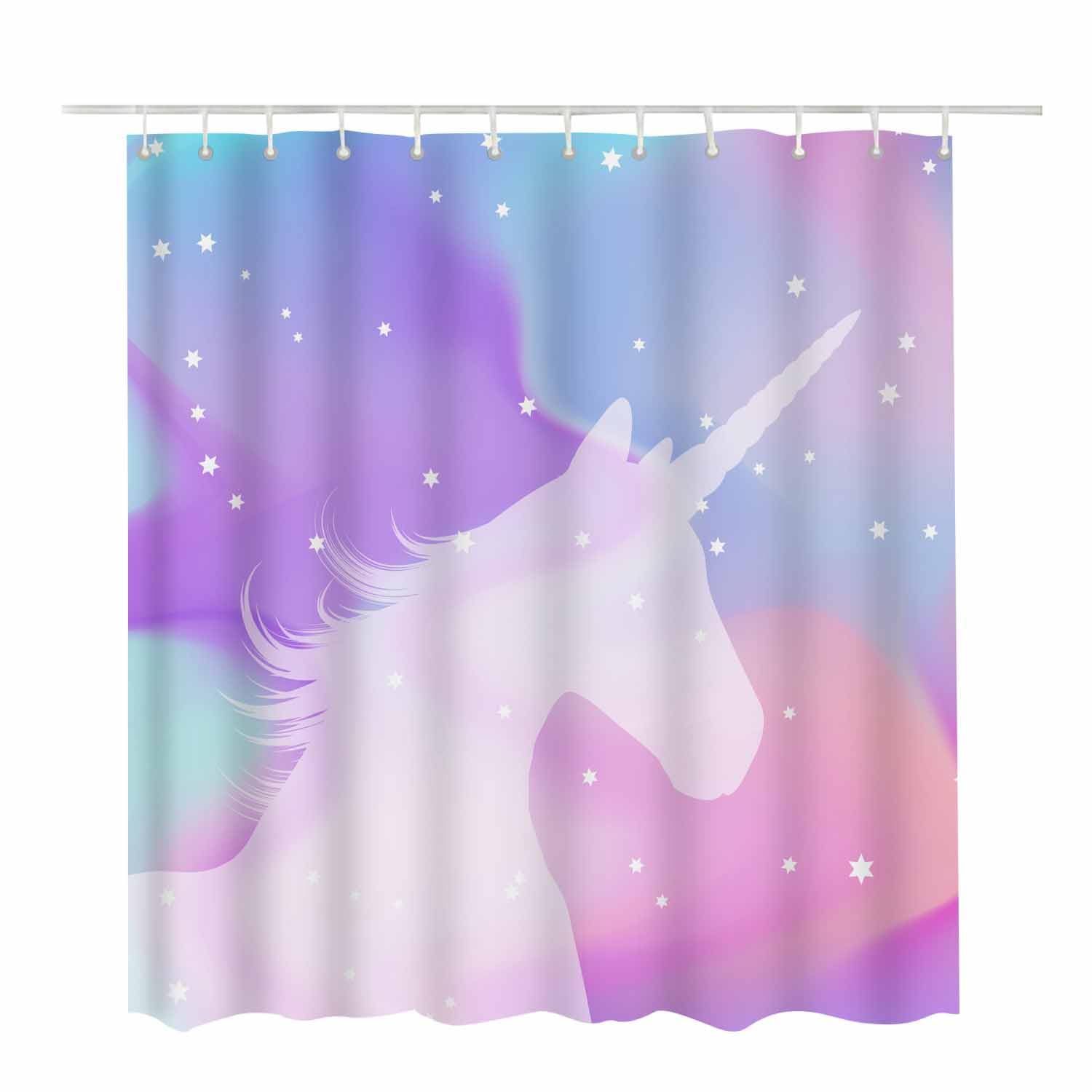 Woutay Shower Curtain Mould Proof Resistant Unicorn Silhouette,Water Repellant Fabric,Polyester,Size 180x180CM - Image 2