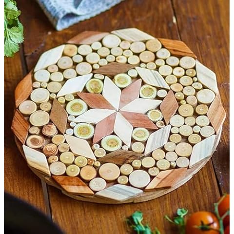 Wooden Trivet for Hot Dishes - Natural Handmade Wood Trivet Mat - Sturdy and Durable 7.8'' Kitchen Hot Pads - Wooden Trivet Frame for Hot Pots and Pans - Perfect Kitchen Gifts Idea Cover