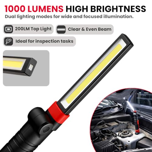 Image of JPT 6W 1000 Lumens LED Work Light Rechargeable with Magnetic Base & 180 Foldable Head | COB Inspection Lamp for Industrial, Electrical, Construction & Emergency Field Use